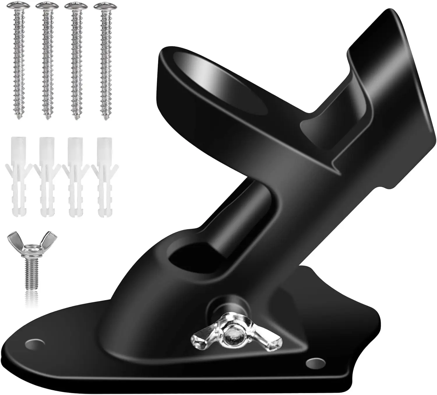 Flag Pole Holder Brackets,  1" Flag Pole Mounting Bracket with Hardwares for House Wall Mount, 1" Inner Diameter, Two Positions & Aluminium Alloy, Rust Free Coated (Black - 1 Pack)
