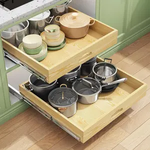 Pull Out Cabinet Organizer, Soft Close Wooden Slide Out Drawers for Pots and Pans, Full-extension Roll Out Shelves for Kitchen Cabinets, Pantry Organization, Bottom & Side Mount 21"W X 21"D x 3.4"H