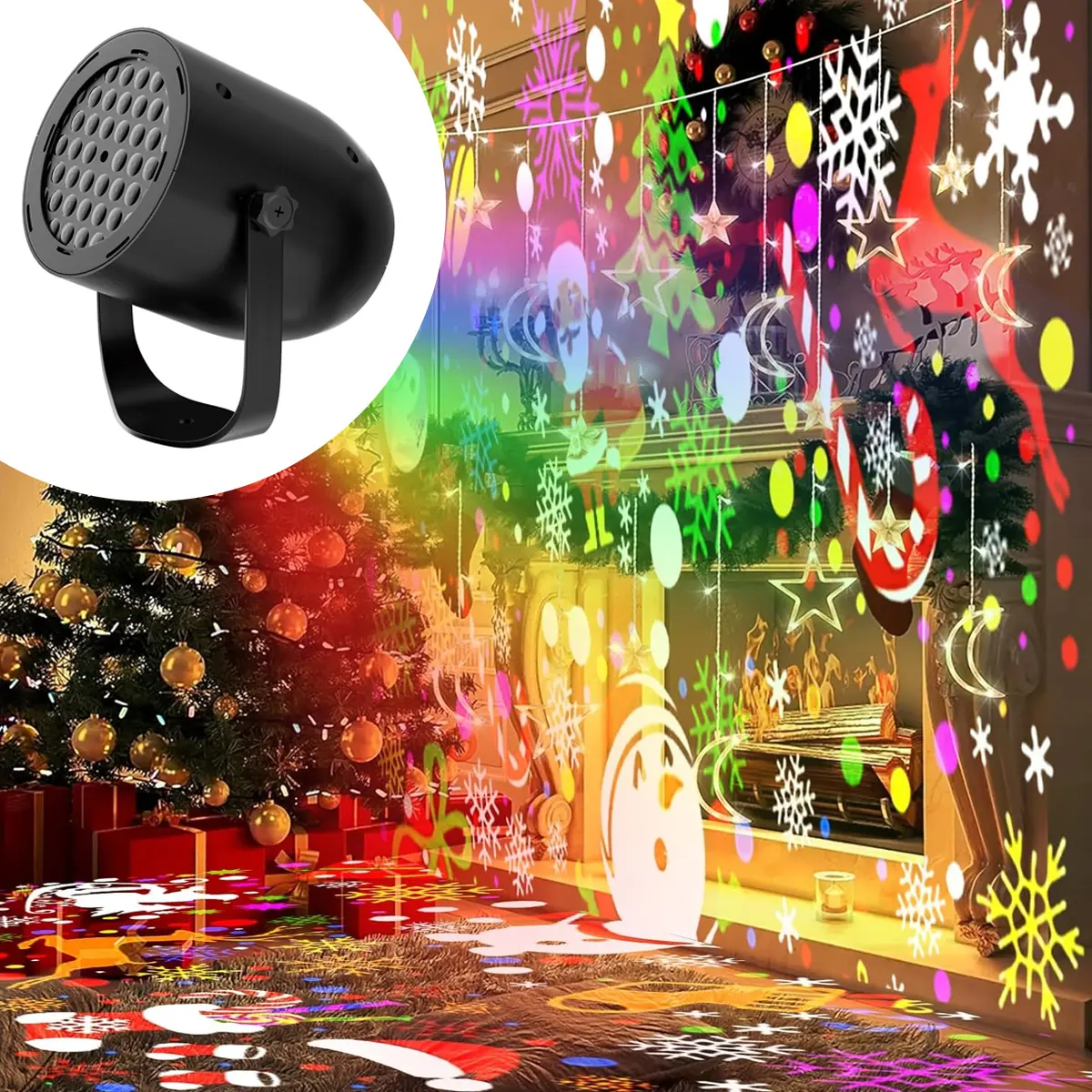 Outdoor Christmas Projector Lights – 16 Moving Holiday Patterns, 360° Adjustable LED Projection for House, Yard, Patio, Garden & Christmas Party Decor