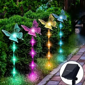 Solar Butterfly Design Garden Sign Post Light, 8 Light Modes LED Decorative Pathway Light, Water Resistant Outdoor Solar Landscape Light, Suitable for Courtyard & Garden, Solar Pathway Lights, Garden Decorative Lighting