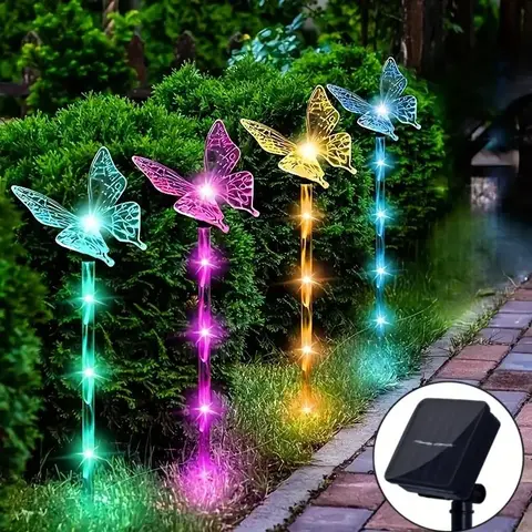 Solar Butterfly Design Garden Sign Post Light, 8 Light Modes Dimmable LED Decorative Pathway Light, Outdoor Solar Landscape Light, Suitable for Courtyard & Garden, Solar Lights Garden