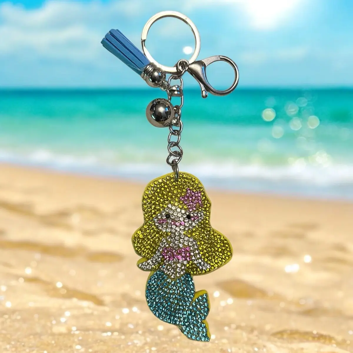 Chic Summer Mermaid Keychain with Sparkling Rhinestones - Elegant Design for Summer Wear