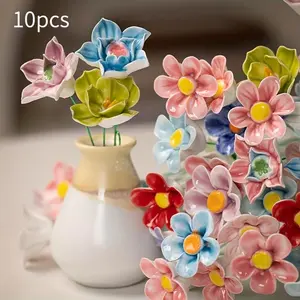 Random Color Ceramic Flower Set, 10pcs/set DIY Ceramic Flower, Decorative Flower for Home Living Room Bedroom Dining Room, Home Decor, Fruit