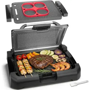 Baker's  Indoor Searing Grill & Griddle, Electric Griddle with 2 in 1 Indoor Grill and Griddle Plate Indoor Grill with Removable Plate & Lid,  Mold, Dishwasher Safe, Graphite