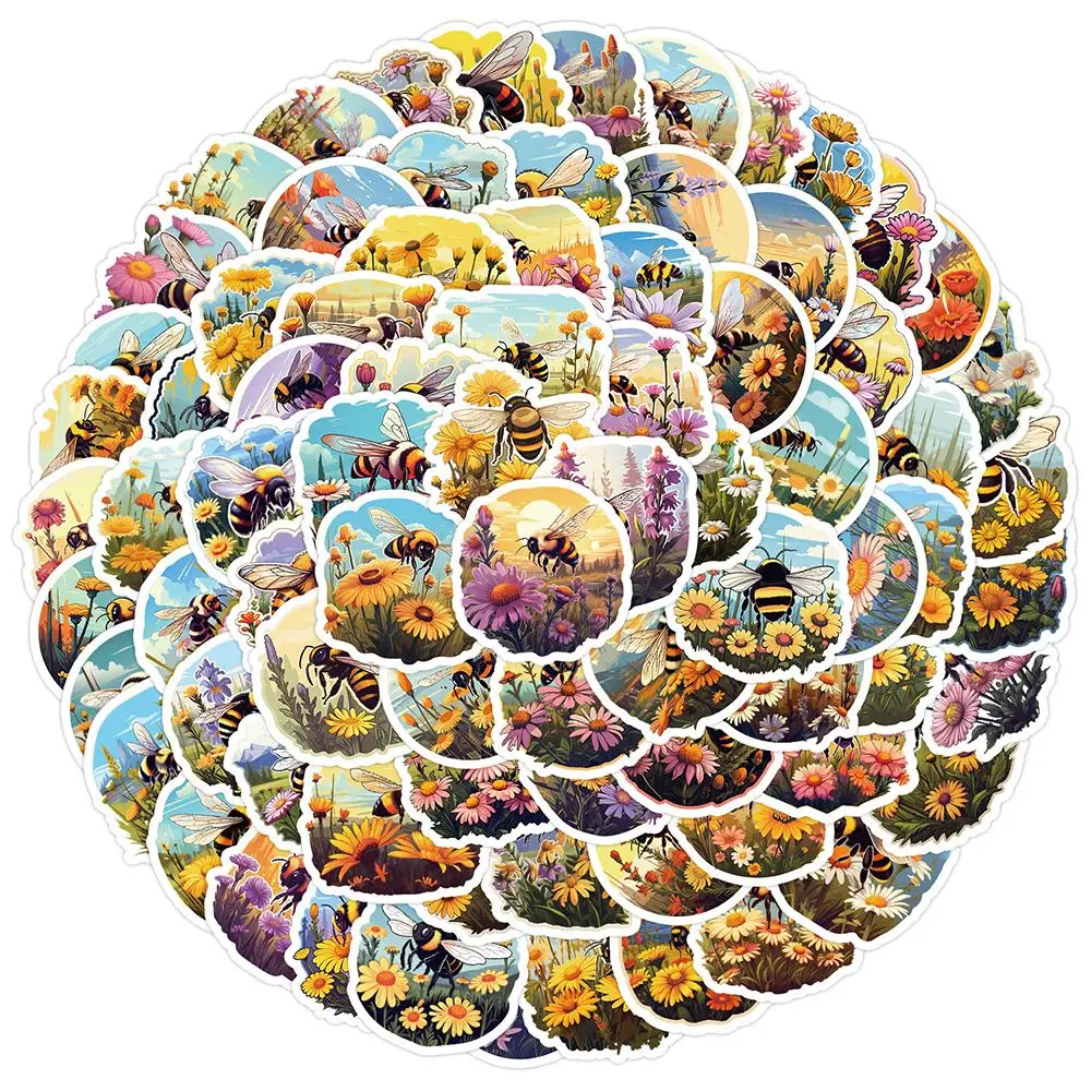 Bee Series Sticker, 100pcs Colorful Waterproof Self Adhesive Decor Paper, Decor Sticker for Gift Greeting Card Water Bottle Laptop Phone Art Stickers, Sticker Collage Pack