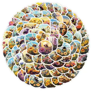 Bee Series Sticker, 100pcs Colorful Waterproof Self Adhesive Decor Paper, Decor Sticker for Gift Greeting Card Water Bottle Laptop Phone