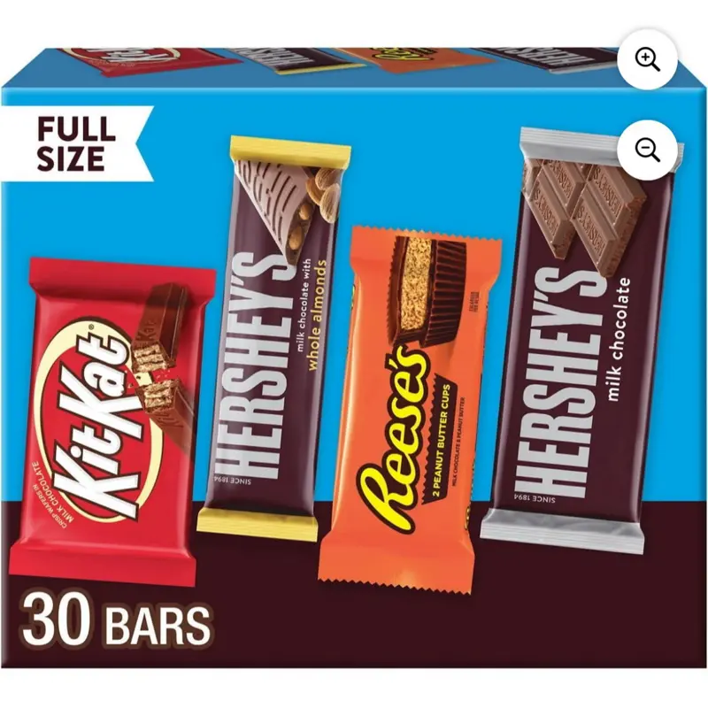 Hershey's Variety Pack Milk Chocolate Candy 30 Bars Full Size