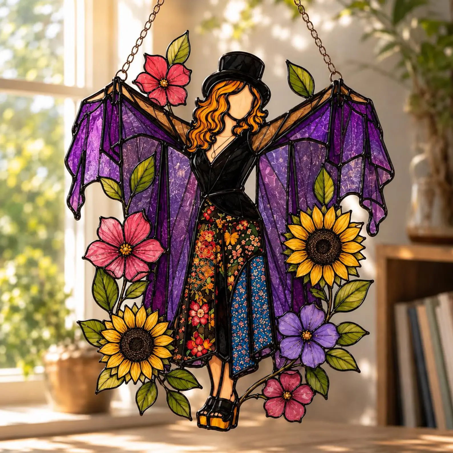 Stevie Nicks Fleetwood Mac Acrylic Suncatcher | Faux Stained Glass Window Hanging | Music Legend Art | Boho Witchy Decor Gift