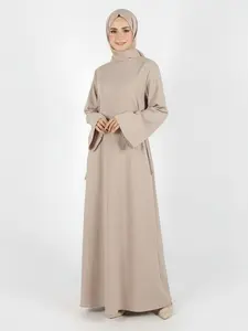 Women's Plain Tie Front Flounce Sleeve Modest Dress, Elegant Long Sleeve Round Neck Dress for Spring & Fall, Women's Clothing for Daily Wear