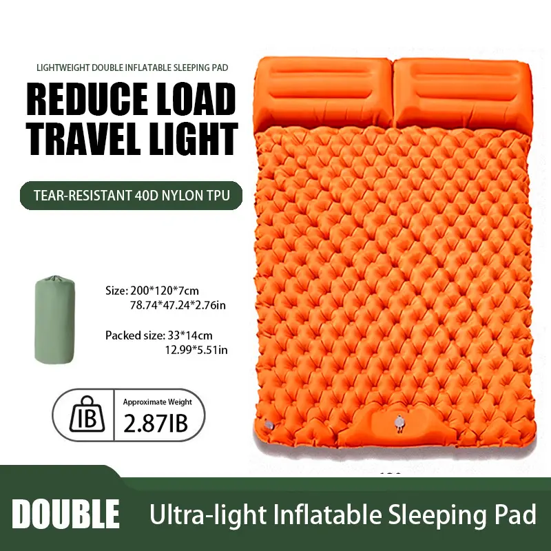 2-Person Ultra-Light Nylon TPU Self-Inflating Camping Sleeping Mat with Built-In Pump, Waterproof Backpacking Mat, Multi-Color, Holiday Gift