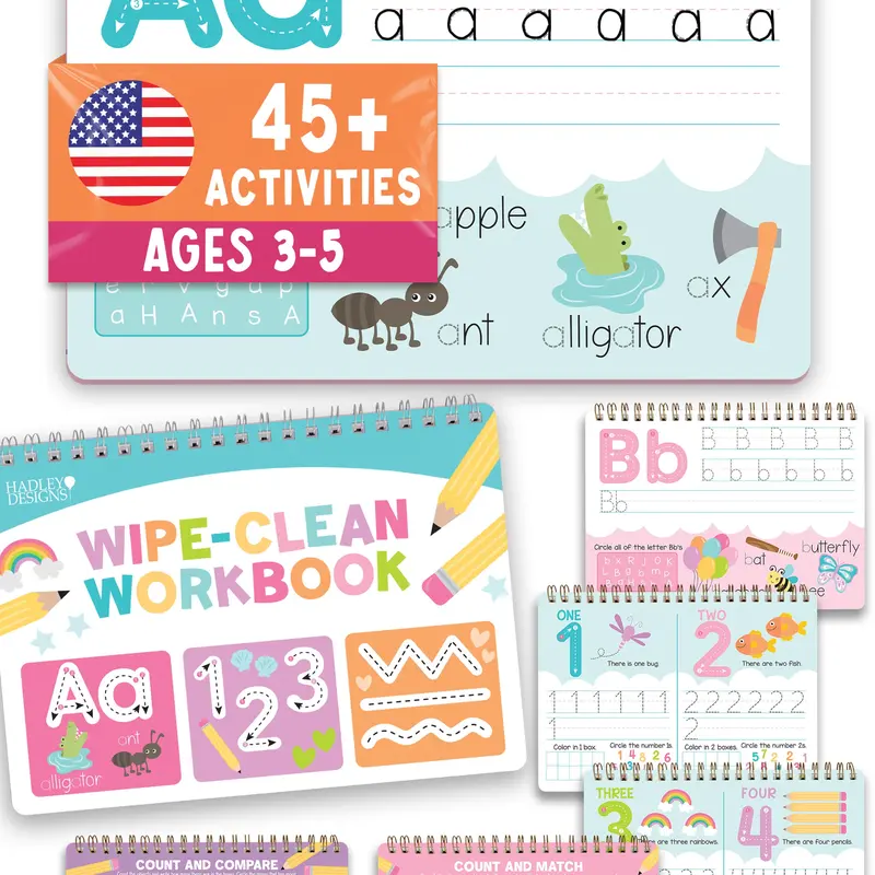 Hadley Designs Wipe-Clean Dry Erase Tracing Book, Preschool Interactive Learning Supplies, Classroom Supplies, Toddler Gifts, Alphabet & Number Tracing, 45+ Included Activities, Boosts Handwriting & Fine Motor Skills, Ages 3-5 Homeschool Tool