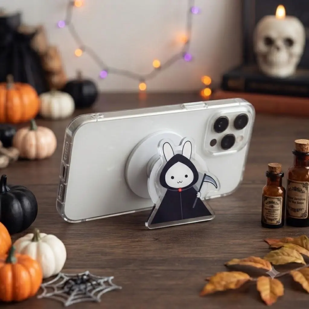 Kawaii Bunny Reaper MagSafe Phone Grip - Magnetic Phone Holder & E-reader Stand - Cute Gothic Accessory