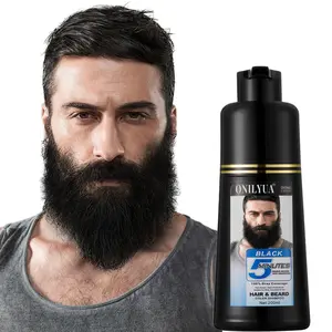 Men's Long-Lasting Black Hair dye shampoo instant & Root Touch Up for Gray Coverage - 5 Minute Natural Beard & Mustache Coloring Shampoo 3-in-1 Haircare