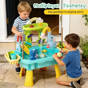 2027 Upgraded Toddler Sand Water Table Toy with Electric Water Pump, Kids Sand Water with Faucet/Play Food Accessories/Fishing Toy, Kitchen Play Sink Toys for Girl Boy Age 3+ (Blue)