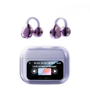 Clip On Earbuds, Wireless Open Ear Headphones With Screen, Bluetooth 5.4 Audio Headsets with C-shapes Bridge,Slim Hook,Ultra Long Battery,Waterproof, for Workout and Glasses Wears