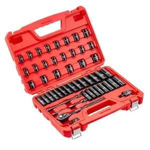 VEVOR 3/8 in Drive Impact Socket Set, 50 Piece, 6 Point Deep & Shallow Impact Sockets, SAE (5/16 in to 3/4 in) and Metric (8 to 22 mm) Sizes with 3 in & 6 in Extension Bars, Cr-V Steel, Carrying Case