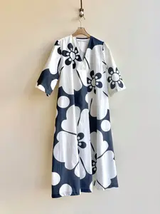 Blue & White Pareo Jumbo Floral Print “Emilie” Dress