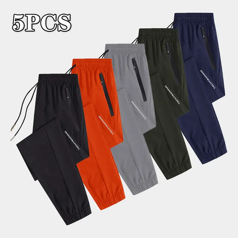 Men's 5-Piece Athletic Track Pants Set - Breathable Fabric, Drawstring Waistband, Zippered Pockets, Customizable Fit, All Seasons, Suitable for Gym, Running, Casual Wear