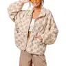 Chouyatou Women's Winter Casual Contrast Plaid Sherpa Button Jacket, Loose Fit Outerwear, Oversized Faux Fur Tops for Street Wear, Long Sleeve