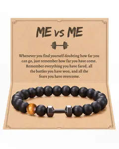 ME VS ME Inspirational Workout Gym Gifts for Men with Message Card 8mm Black Onyx & Tiger-Eye Stone Bracelet Ideal for Birthday Christmas Casual Trendy Jewelry Fashion Modern Accessories