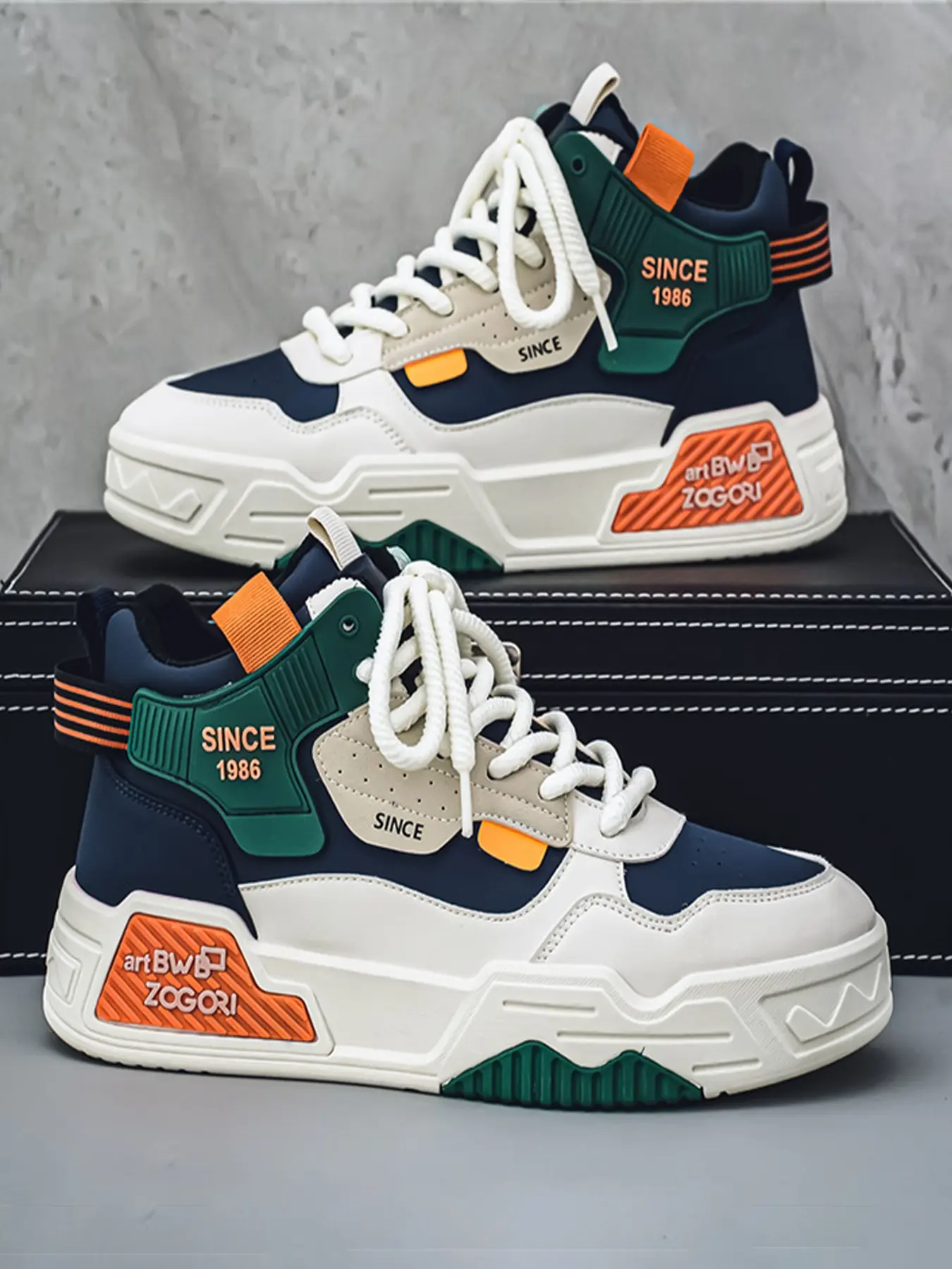 Men's High Top Colorblock Skateboard Shoes, Breathable Comfortable Fashion Sneakers for All Seasons, Outdoor Sports Footwear