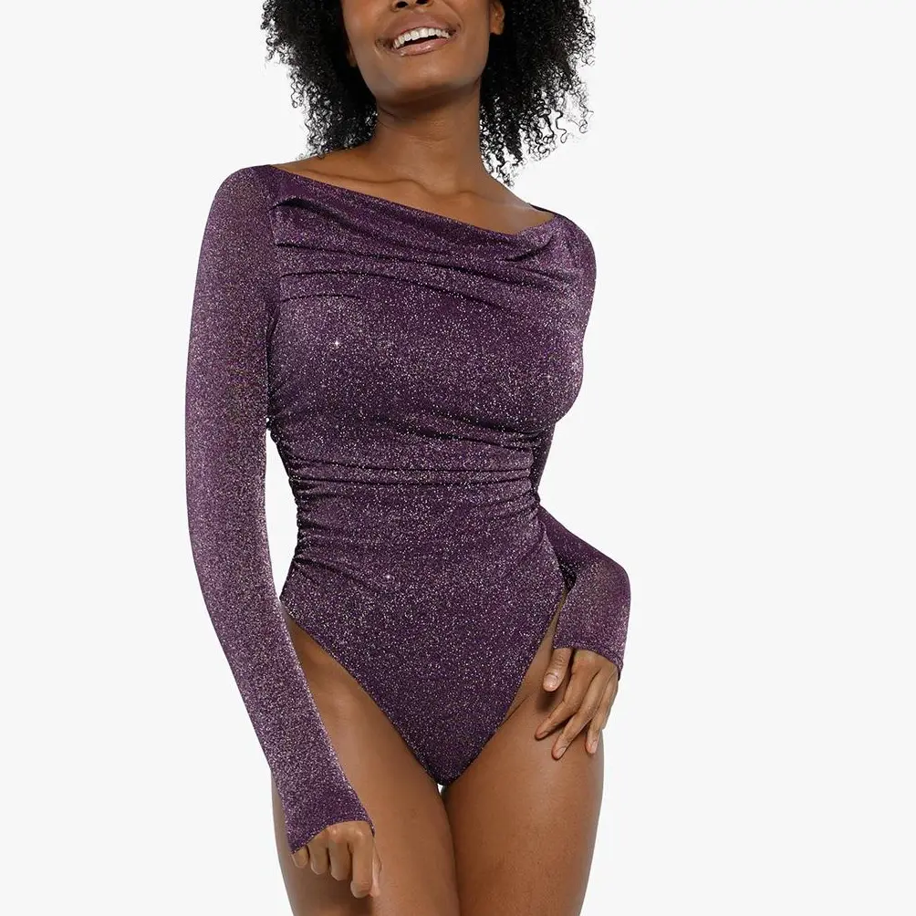 Popilush Shapewear Metallic Knit Long Sleeve Bodysuit Popilush Shapewear Metallic Knit Long Sleeve Bodysuit