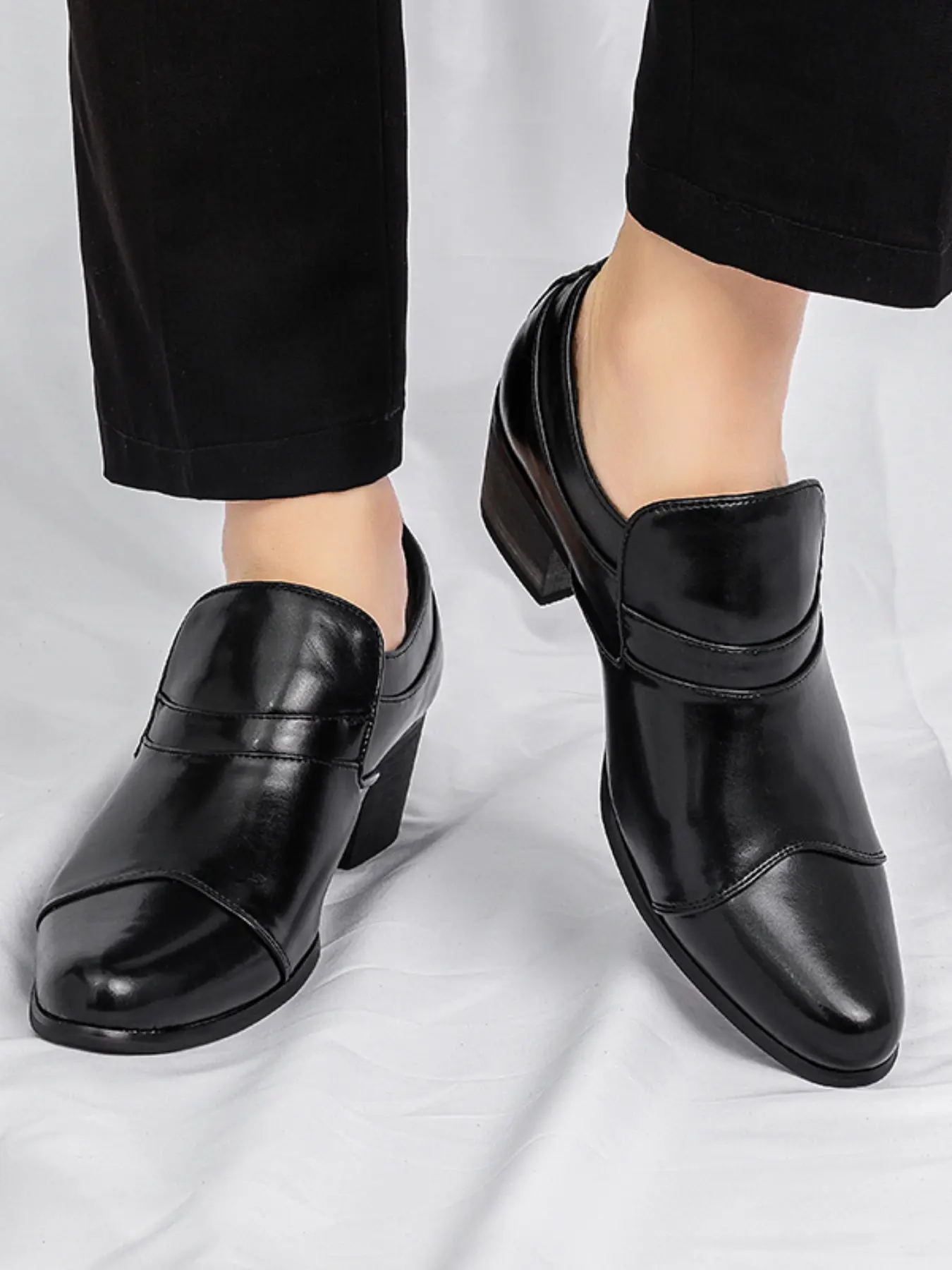 Men's Classic Business High Heel Shoes, Simple Fashion Cuban Heels for Parties, Elegant Party Footwear, Stylish Men's Dress Shoes, Formal Shoes