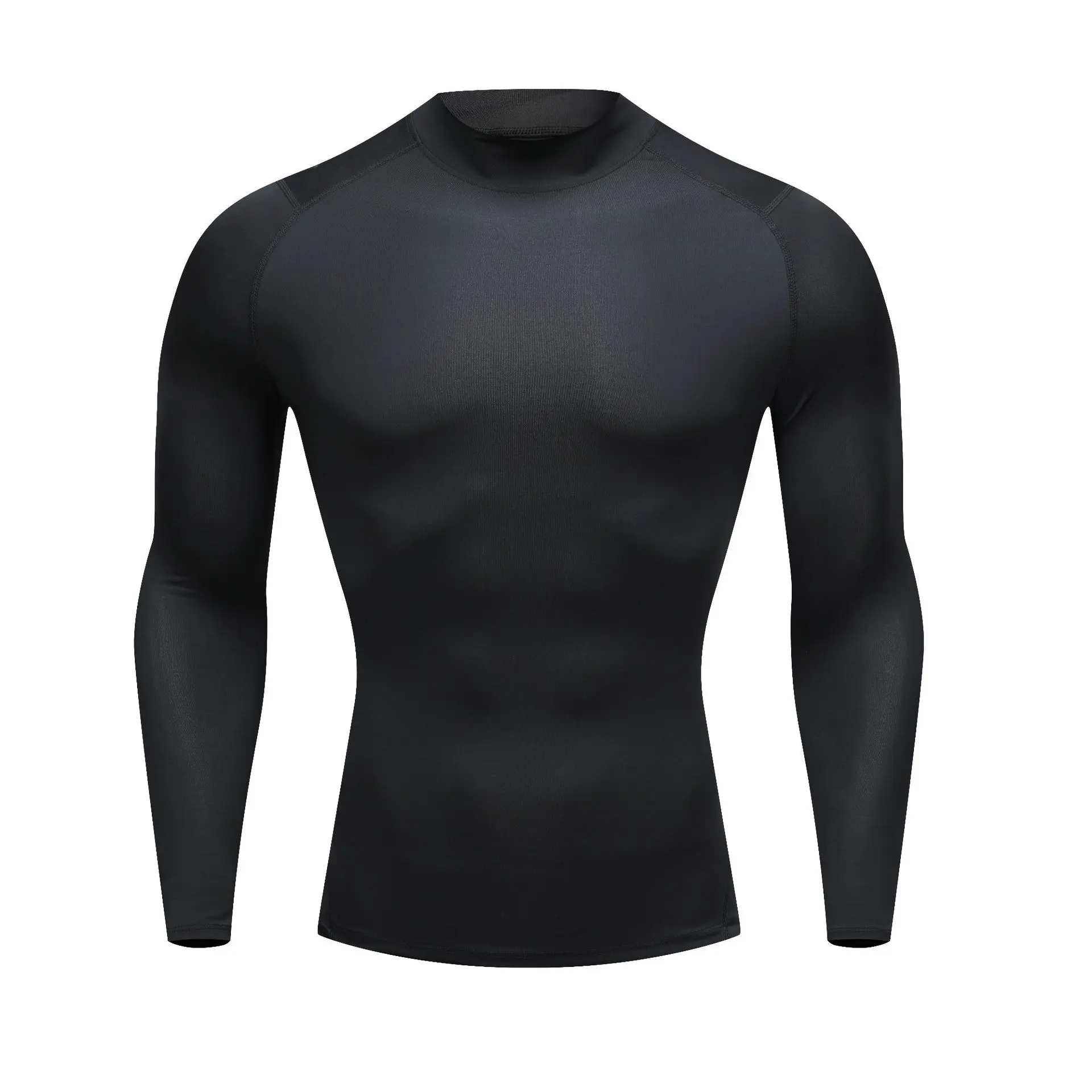 Men's Solid Long Sleeve Compression Shirt, All-Season Breathable Polyester Base Layer with 4-Way Stretch for Gym & Running, Sporty Chic, Male, 2Xl, Adult