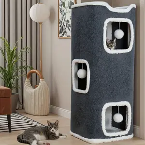 Multi-Level Foldable Cat Tree Towers for Indoor - Cat Furniture, Interactive Hanging Toy Ball, Soft And Cozy Top Bed, Cama Para Gato, Cat Tree House, Cat Hideaway, Scratch-Resistant Design, 4/3/1Tier, Bell Balls(Color Random)