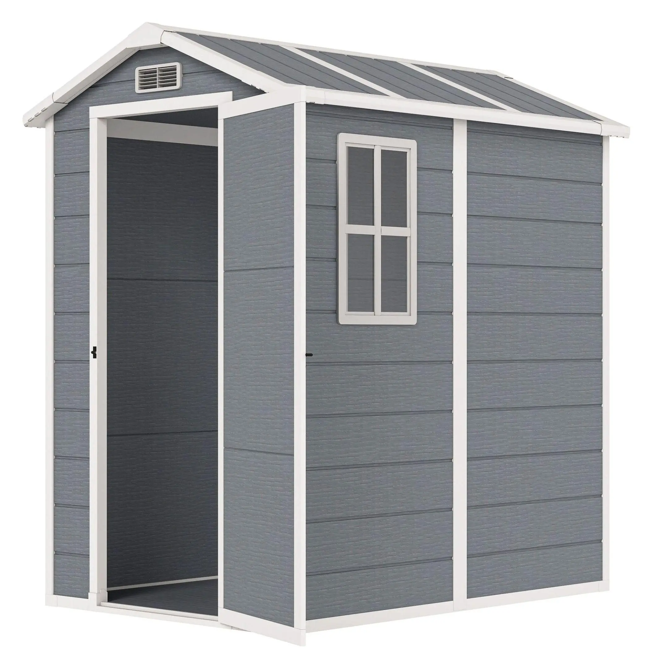 6x4ft Outdoor Storage Shed - Plastic Garden Shed with Floor, Lockable Door, Window & Vents - Weather Resistant Patio Storage - Gray Default Title