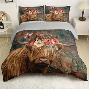 3-Piece Country Farmhouse Animal Series Cow Digital Print Decorative Bedding Set, Rustic Style, Comfortable & Durable, Perfect Gift Idea