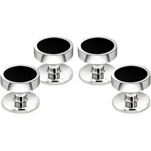 Men's Black Onyx Cufflink & Tuxedo Shirt Stud Set, 16mm Rhodium-Plated Brass, Elegant Gift Box
