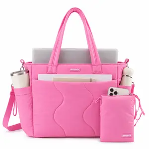 BIIVOYA Summervibes Puffer Tote Bag for Women, 15.6" Laptop Work Bag, Quilted Gym Travel Purse with Luggage Sleeve & Wet Pocket, for School, Commute & Mom Use,