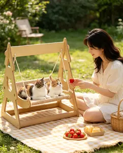 Minimalist Wooden Cat Swing Hammock - Stylish Pet Perch That Matches Any Home Decor, Stable & Safe for Cats