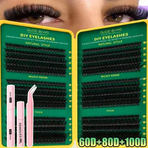 60D+80D+100D False Eyelashes, D Curl, Fluffy, Mixed Length, DIY Kit with Glue and Remover, Non-Toxic, Ideal for Daily Use, Gifts