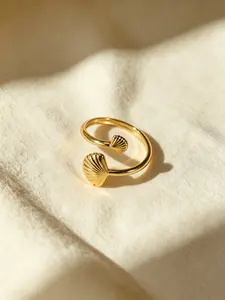 18k Shell Open Ring for Women, Casual All-Season Jewelry, Stainless Steel Plated, Perfect Gift Idea
