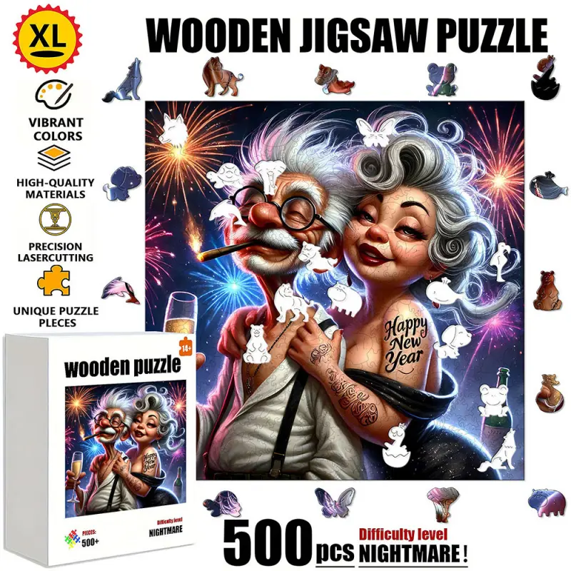 1 Box (500 pcs) Wooden Puzzle for Loving Couples, New Year Dinner Party Wooden Puzzle, durable and not easily damaged, suitable for family entertainment, solo time, leisure on rainy days, perfect home decoration, enhances happiness, and makes a wonderful