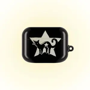 Black Cat & Star AirPods Case – Y2K Grunge Gothic Style, Kawaii Gift with Keychain