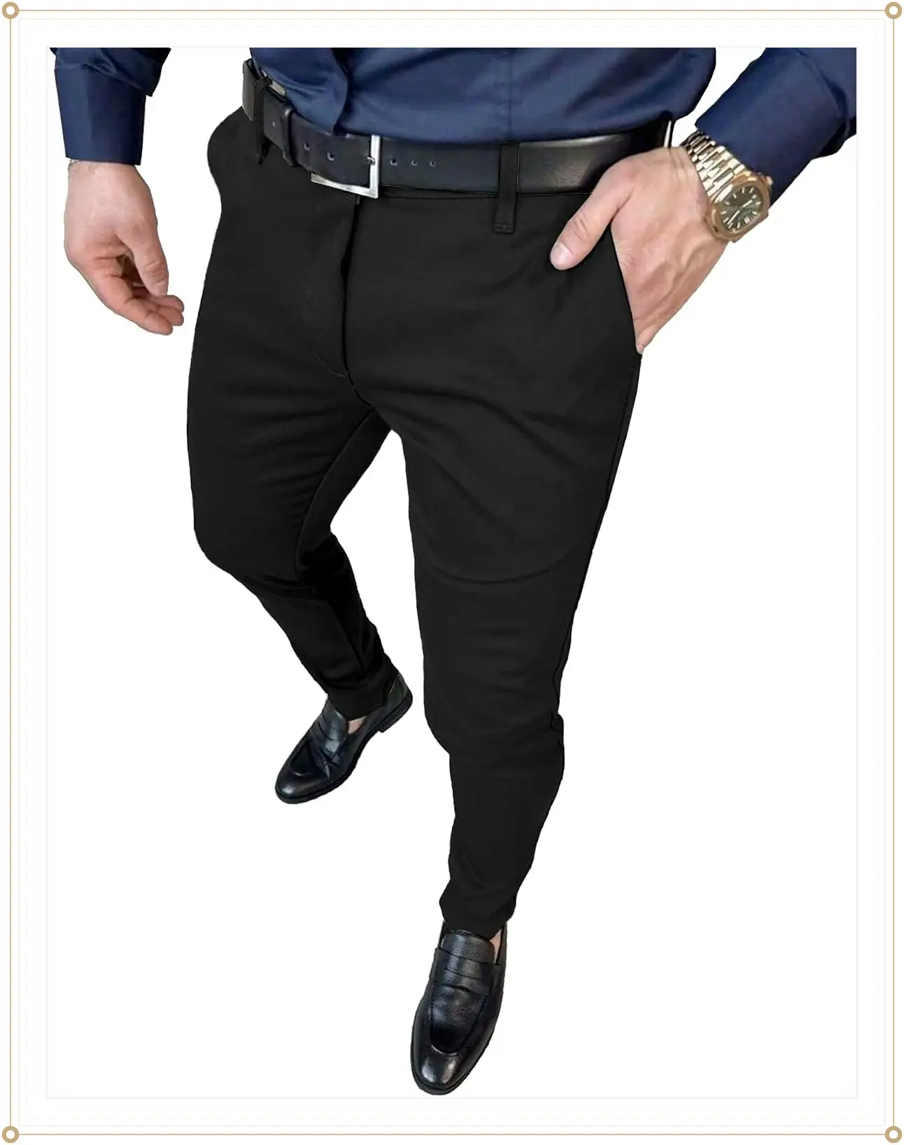 PLEPAN Men's Slim Fit Stretch Dress Pants Skinny Tapered Suit Trousers with Expandable WaistGift