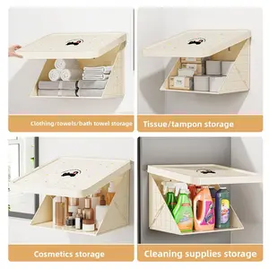 Bathroom Wall-Mounted Storage Box, Bathroom Shower Clothes Rack, No-Drill Waterproof Shelf, Foldable Storage Cabinet, Floating Shelves