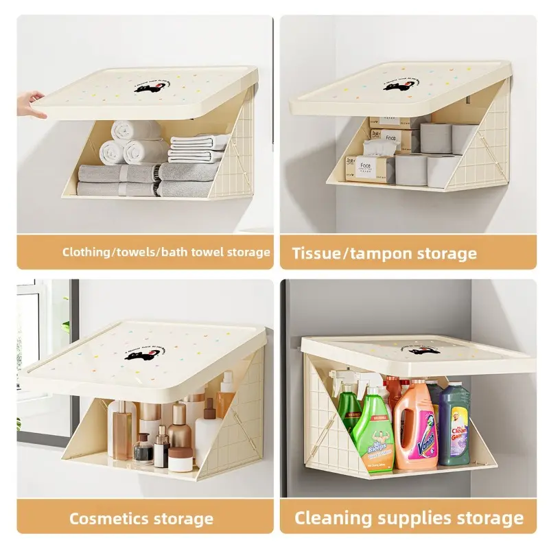 Bathroom Wall-Mounted Storage Box, Bathroom Shower Clothes Rack, No-Drill Waterproof Shelf, Foldable Storage Cabinet, Floating Shelves