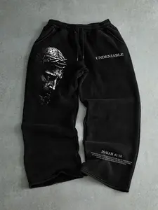 Men's Gothic Letter Loose Street Style Sport Pants, Jesus Faith Pattern Print, Drawstring Waist, All Seasons Comfort, Sports Casual Pants
