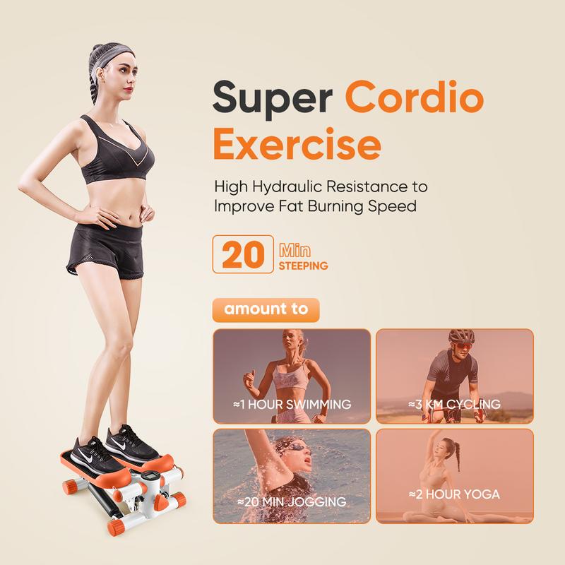 Steppers for Exercise at Home, Mini Stair Stepper with Resistance Bands,Adjustable Height Twist Stepper with 350lbs Loading Capacity, Exercise Equipment for Full Body Workout