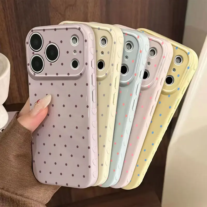 Butter Yellow Blue Micro Dot Phone Case, Preppy Minimal Bumper Cover for iPhone 17 16 15 14 13 12 11 X Plus Pro Max, Dorm Room Gift