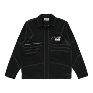 Hypland GUNDAM Brushed Twill Jacket Black Medium Length Long Sleeve Collared with Chest Pockets for Men's Coats and Tops