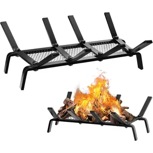 Fireplace Grate with Ember Retainer, 17 Inch Fireplace Log Grate Heavy Duty Solid Cast Iron 1/2” Bar Fire Place Holder for Fire Pit Indoor Chimney Hearth Wood Stove Outdoor Burning Rack Camping