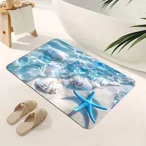 A Marine-Themed Area Rug - Machine Washable Flannel with Beach Shells And Starfish Design - Durable for Bathroom, Living Room, Hallway, And Bedroom - Perfect Home Gift for Holidays, Spring And Summer Doormat