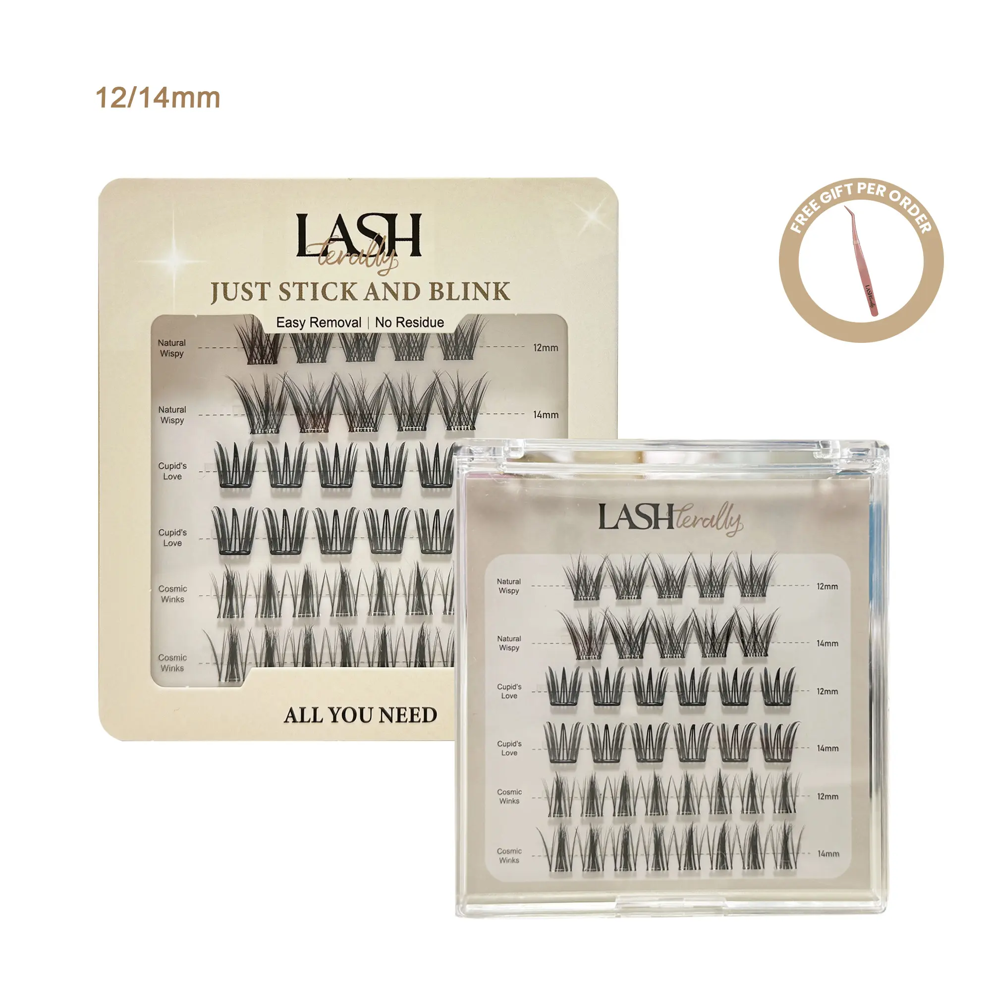 Lashterally All You Need Lash Kit - 3 Styles in One Set with 38 Clusters - Travel Pack for Flawless Eyes - Handy & Compact Makeup Cosmetic Eyelash Extensions Fake Lashes Wispy Lashes