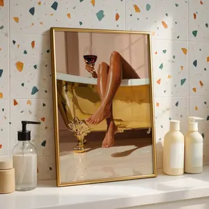 Black Woman Gold Bathtub Art Print, Luxury Bathroom Decor