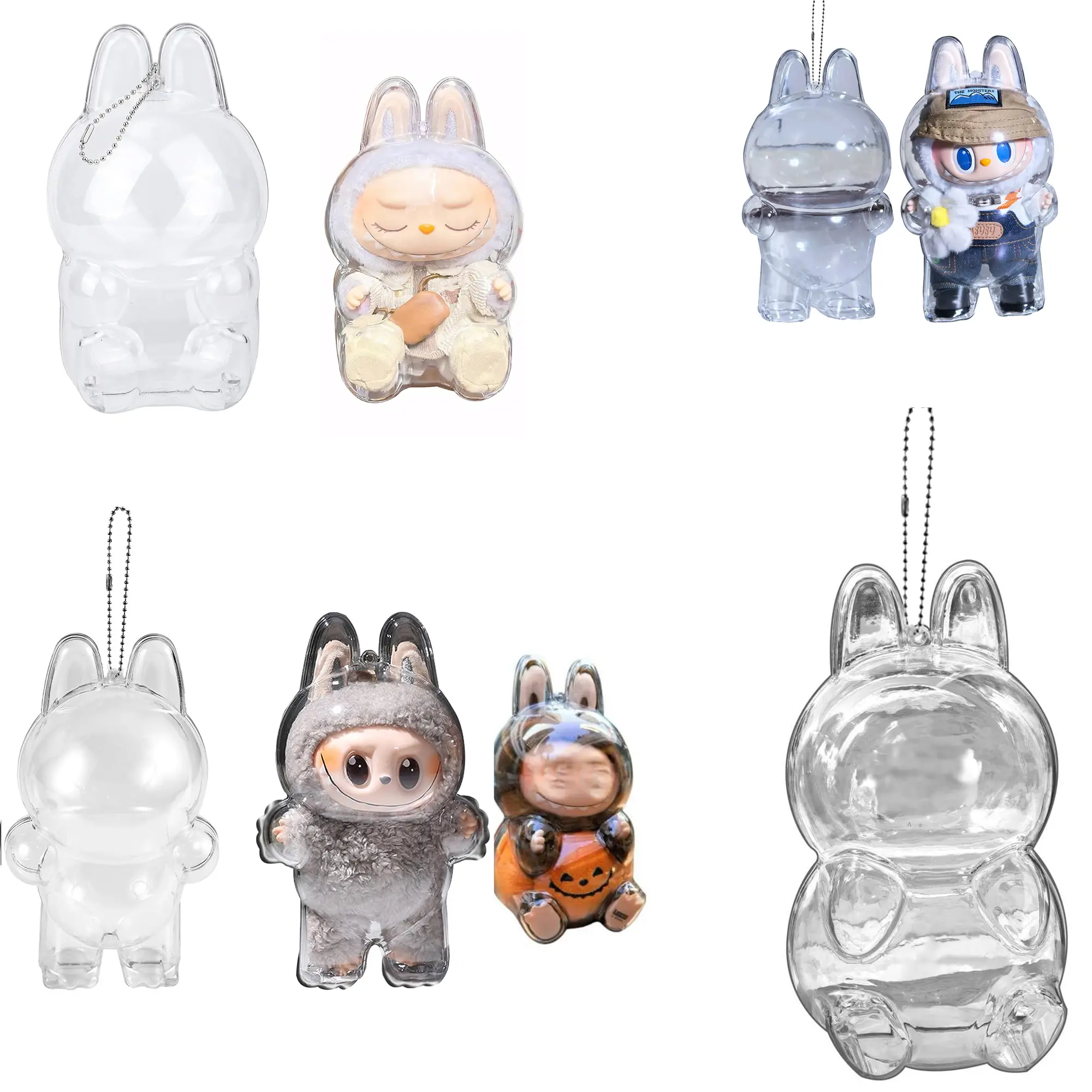 Clear Protective Case for LABUBU The Monsters Have a Seat, Display Box Hard Case Accessories Cover with Keychain - Sitting Case.